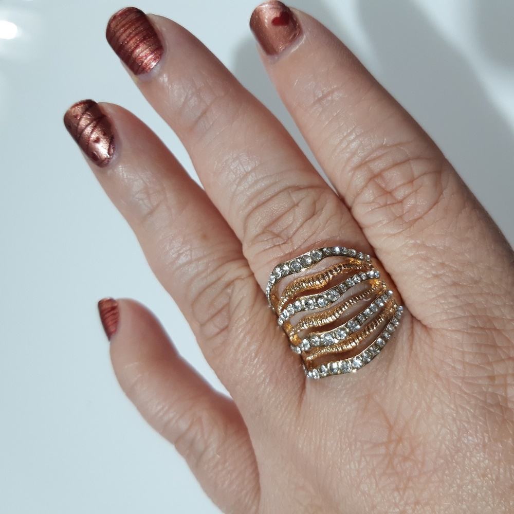 NEW Multi Band Gold Plated Layered Ring with CZ - Picture 7 of 7